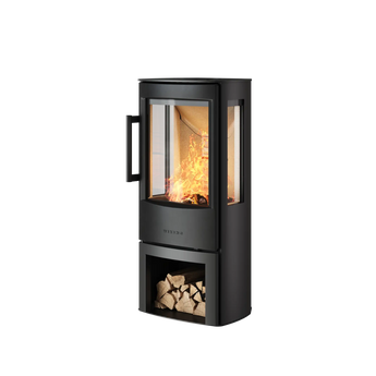 Kamin WIKING Miro 3+ med vedfack, svart hölje och glasruta för förbränning
