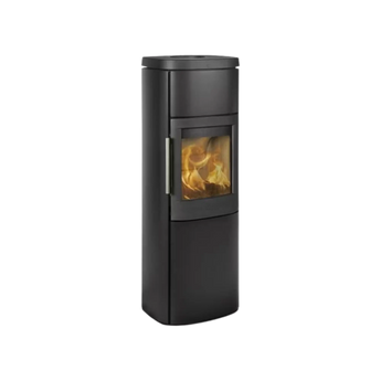 Vedeldad kamin HWAM 4560 med gjutjärnsdörr – stilren, hög modell i svart