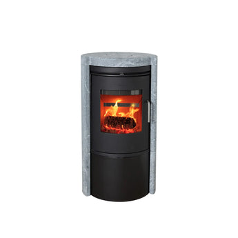 Morsö 6150 kamin med täljstenssidor – frilagd produktbild