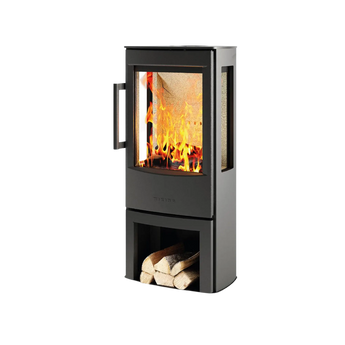 Fristående vedeldad kamin Wiking Miro 3 svart med vedfack och sidoglas