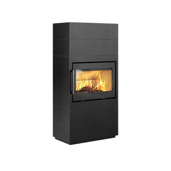 Vedkamin HWAM 5580 i mörkgrå med fyrkantig glasruta och asklucka