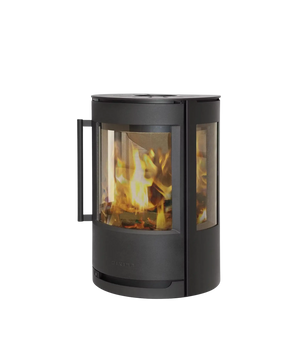 WIKING Luma 1 vägghängd kamin i mörkt stål med glasruta och synlig låga