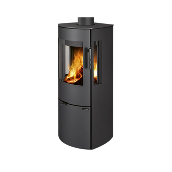 Vedeldad kamin Romotop Seido i svart ståldesign