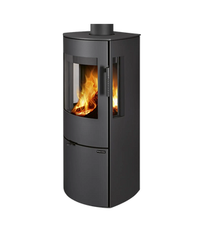 Vedeldad kamin Romotop Seido i svart ståldesign
