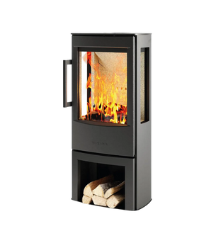 Fristående vedeldad kamin Wiking Miro 3 svart med vedfack och sidoglas